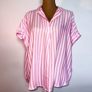 Pink and white striped button up shirt